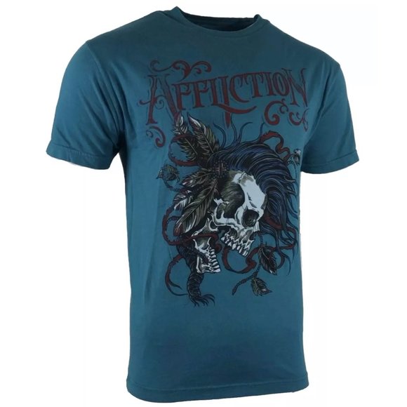AFFLICTION Men's T-shirt BATTLE CRY Dark Teal Biker MMA S-5XL - Picture 4 of 6